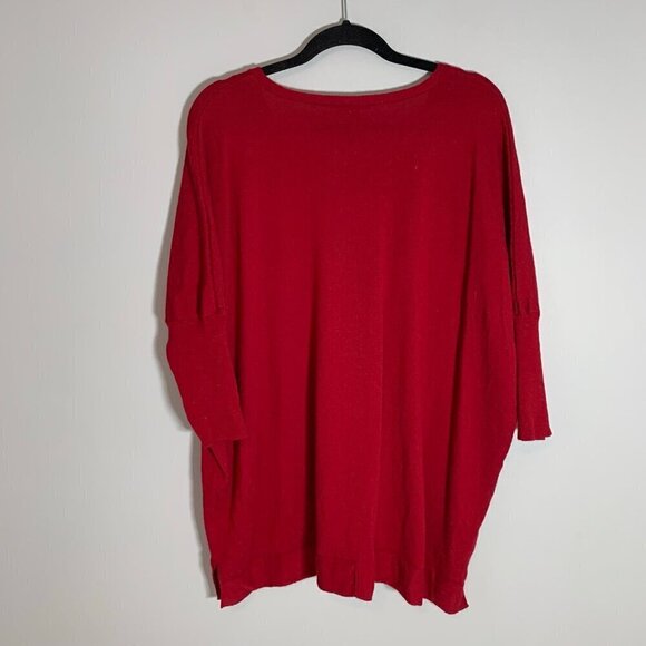 Eileen Fisher red‎ elbow sleeve 100% merino wool pullover v-neck lightweight top - Picture 6 of 11